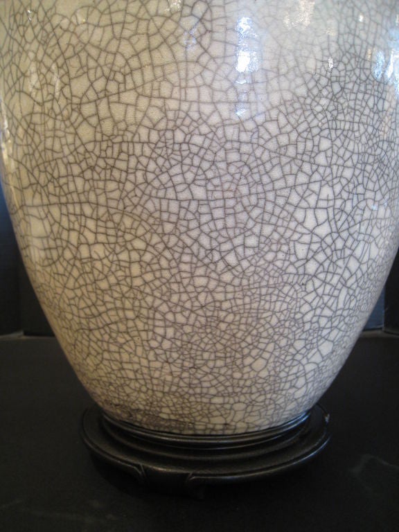 Pair of Large Signed White Ceramic Crackle Glaze Lamps In Excellent Condition In New York, NY