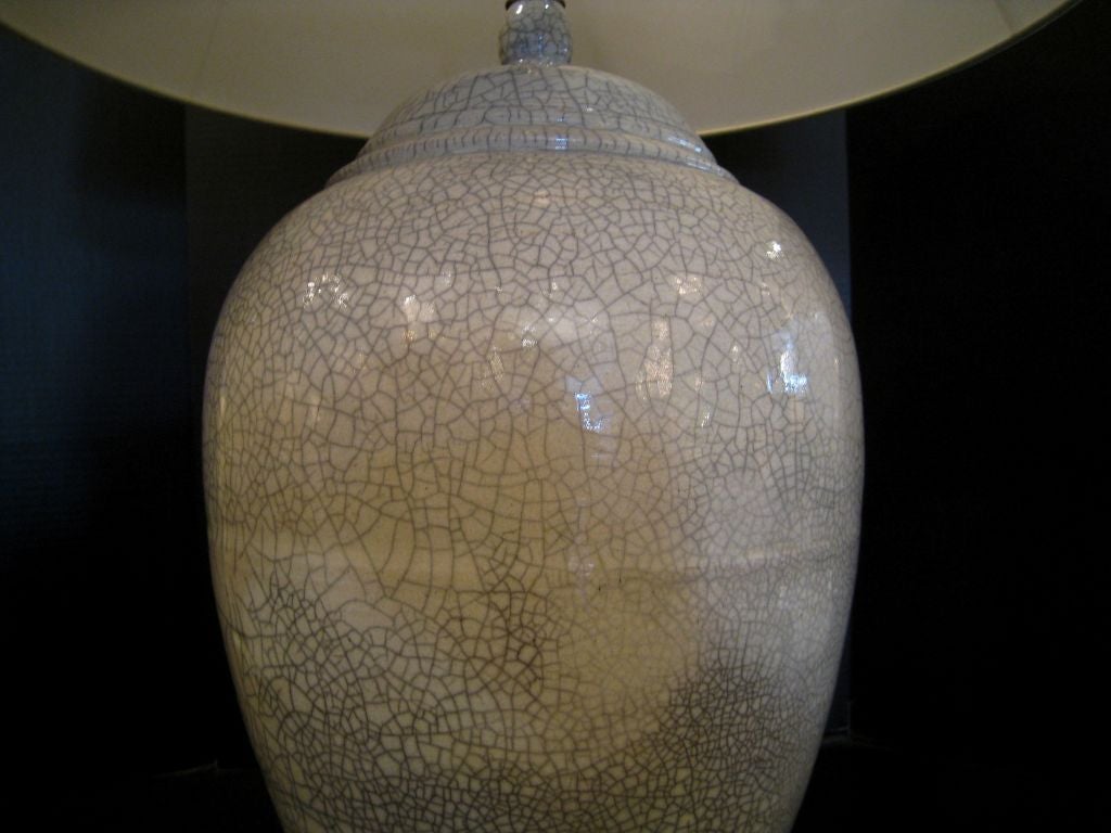 Pair of Large Signed White Ceramic Crackle Glaze Lamps 2