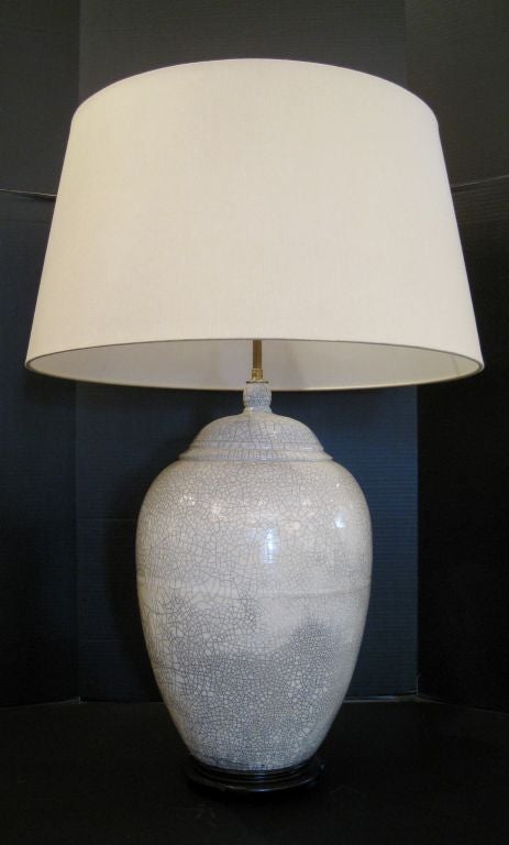 Pair of Large Signed White Ceramic Crackle Glaze Lamps 4