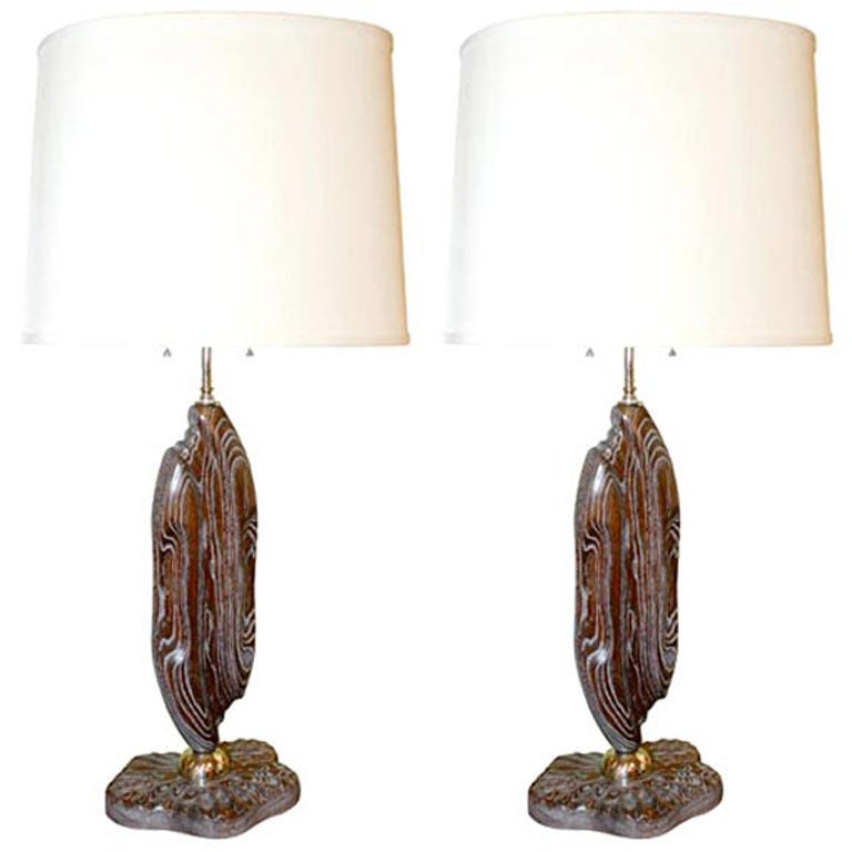 Pair of Ceruse Carved Lamps