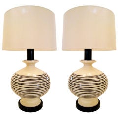 Pair of Black and White Ceramic Lamps