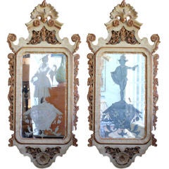 Antique Pair of 19th Century Eglomise Venetian Mirrors