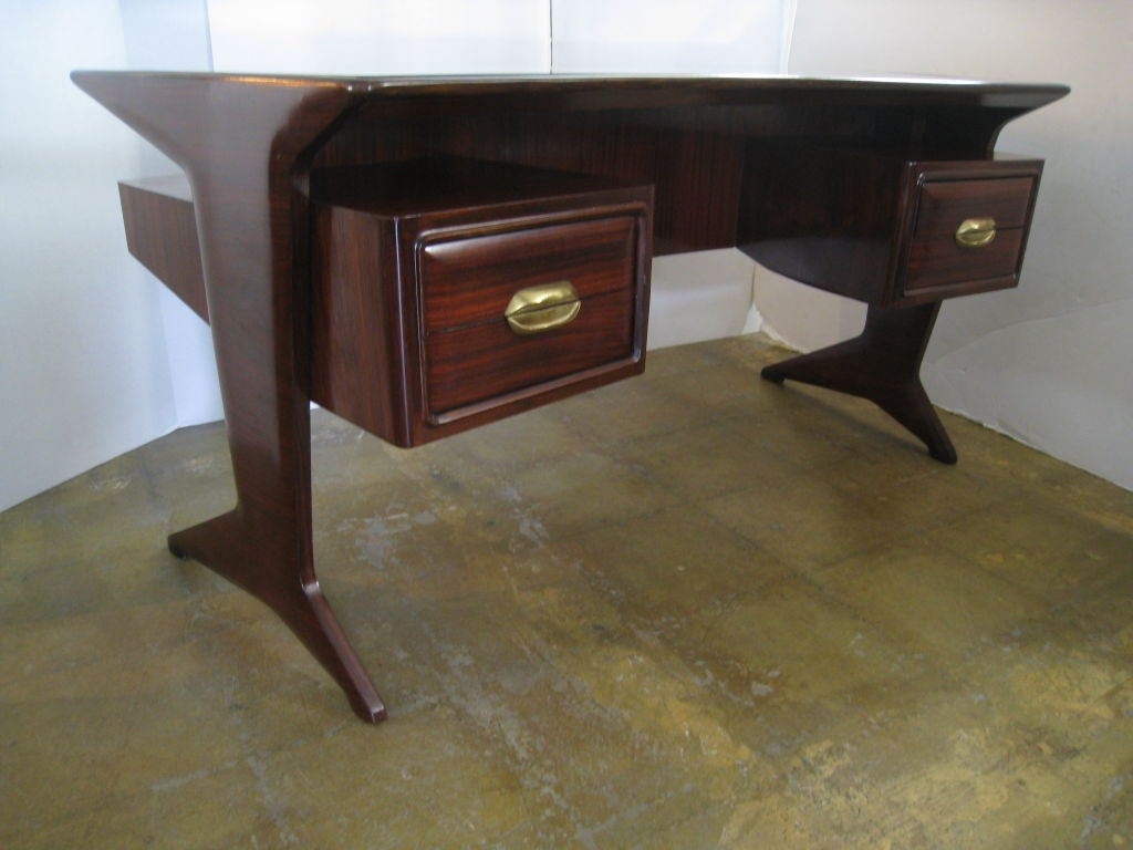 Gugliemo Ulrich Pallisander and Glass Desk In Excellent Condition In Los Angeles, CA
