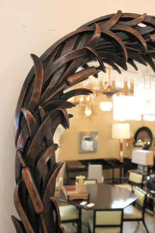 American Hand-Carved Mahogany Cat Tail Mirror