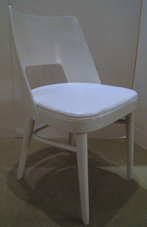 White Lacquered Modernist Chair with Faux Croc Seat.