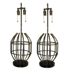 Pair of Brass and Faux Bamboo Table Lamps