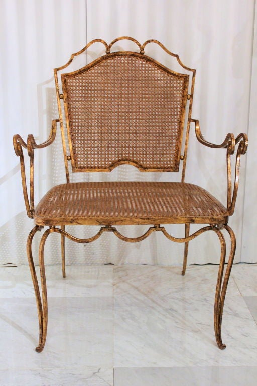 Pair of Arturo Pani gilt over iron and caned chairs For Sale 3