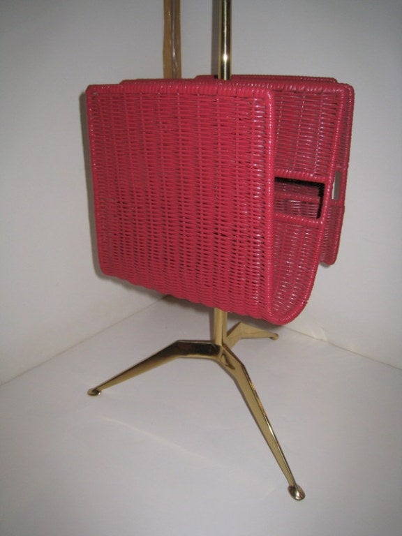 Brass and Rattan Magazine Stand at 1stdibs