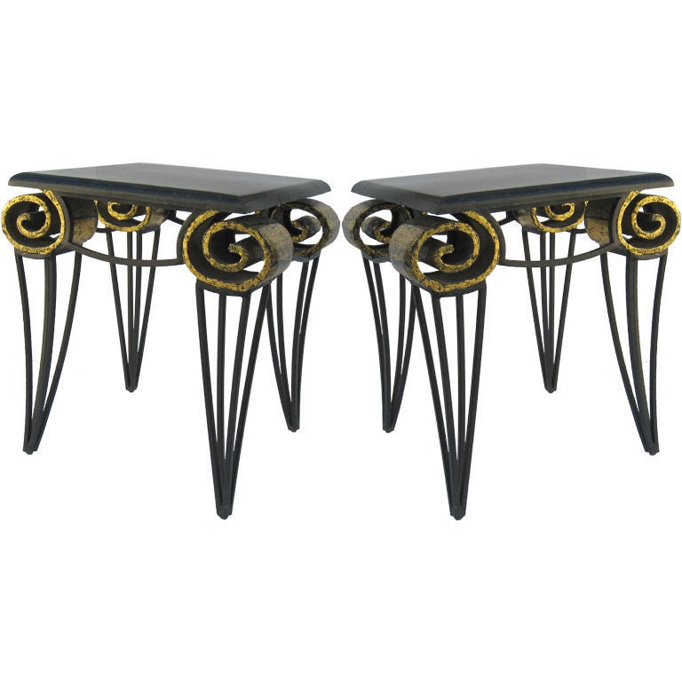 Gilt Important Pair of Arturo Pani Scroll Tables For Sale