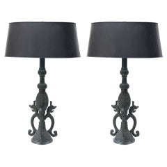 Pair of Bronze Lamps in the Style of James Mont
