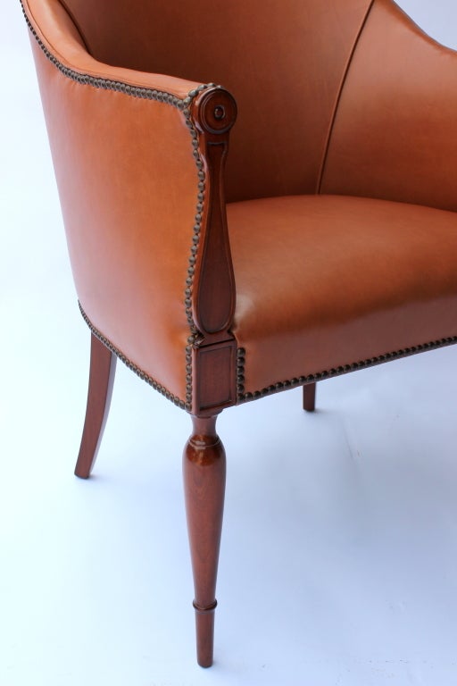 Leather Neoclassical Chair In Excellent Condition In New York, NY