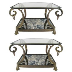 Pair of Robert and Mito Block Brass and Eglomise Glass Tables