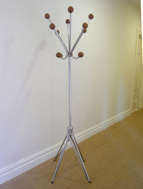 1950s Chrome and Walnut Coat Rack