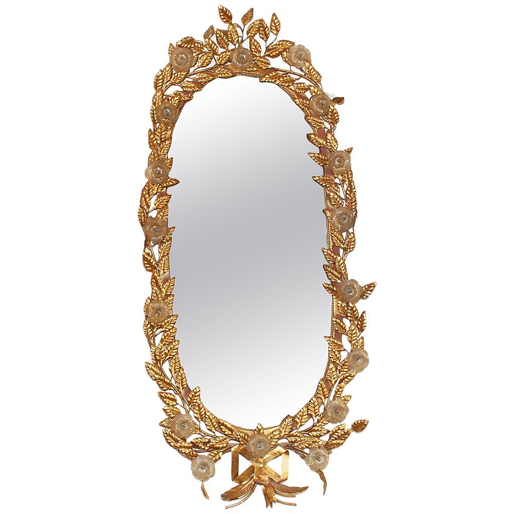 Miroir italien en tôle dorée et verre de Murano en vente