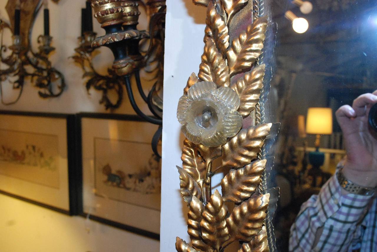 Italian Gilded Tole and Murano Glass Mirror In Good Condition For Sale In Cathedral City, CA