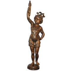 Italian Cast Iron Standing Sculpture of Roman Lady with Torch