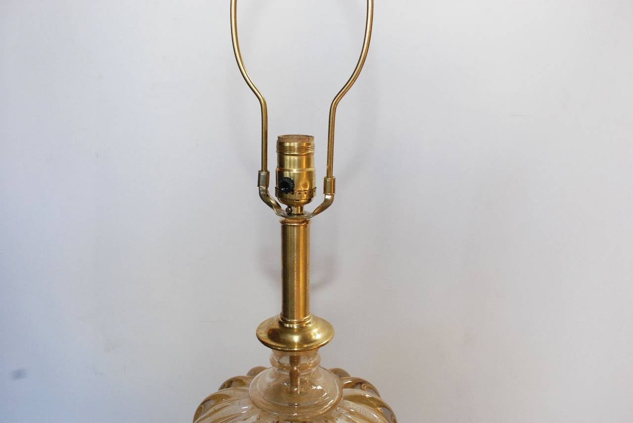 Gilt Single Gold Infused Mid-Century Murano Lamp