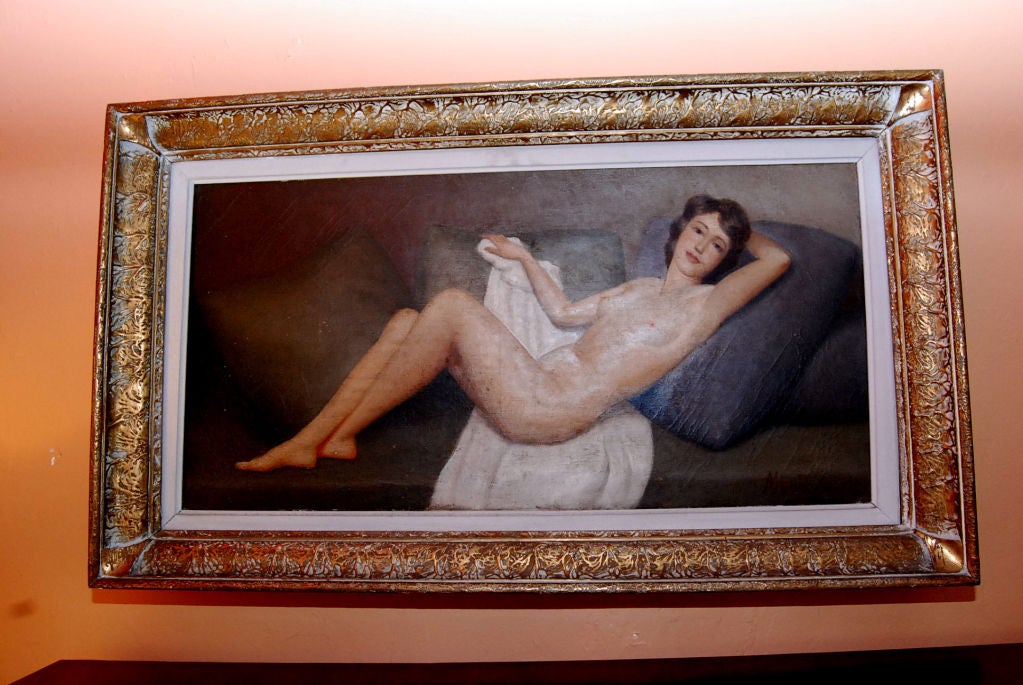 French nude painting (oil on canvas) with original frame signed Maubri.