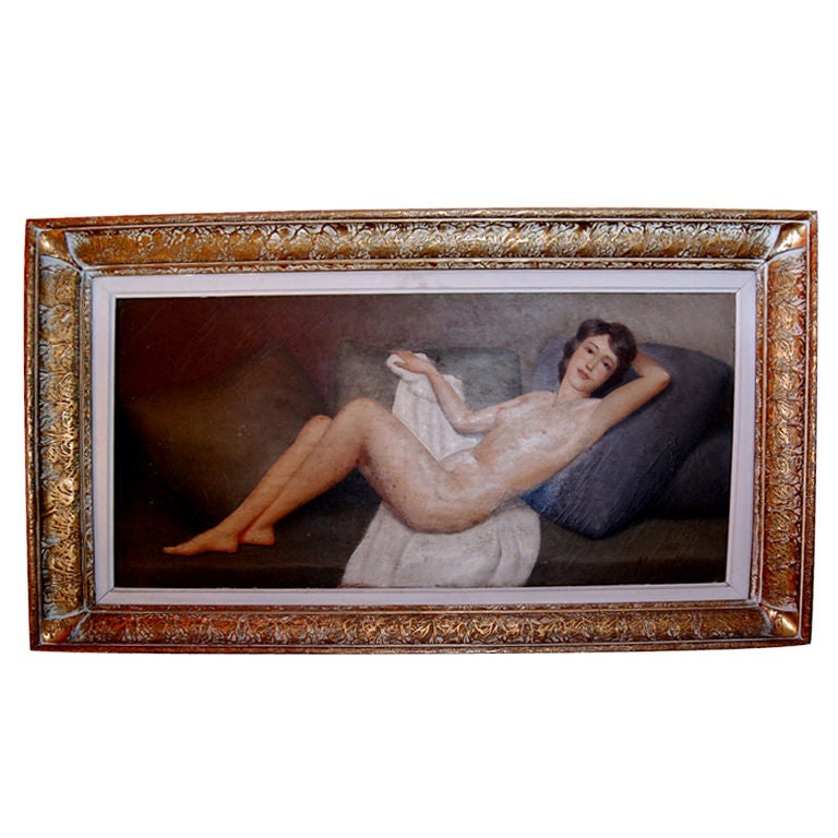 1930s Nude Oil Painting Signed Maubri For Sale