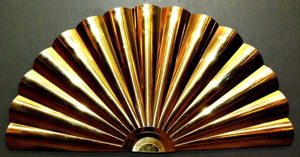 ELEGANT LARGE BRASS FAN SIGNED AND DATED CURTIS JERE.