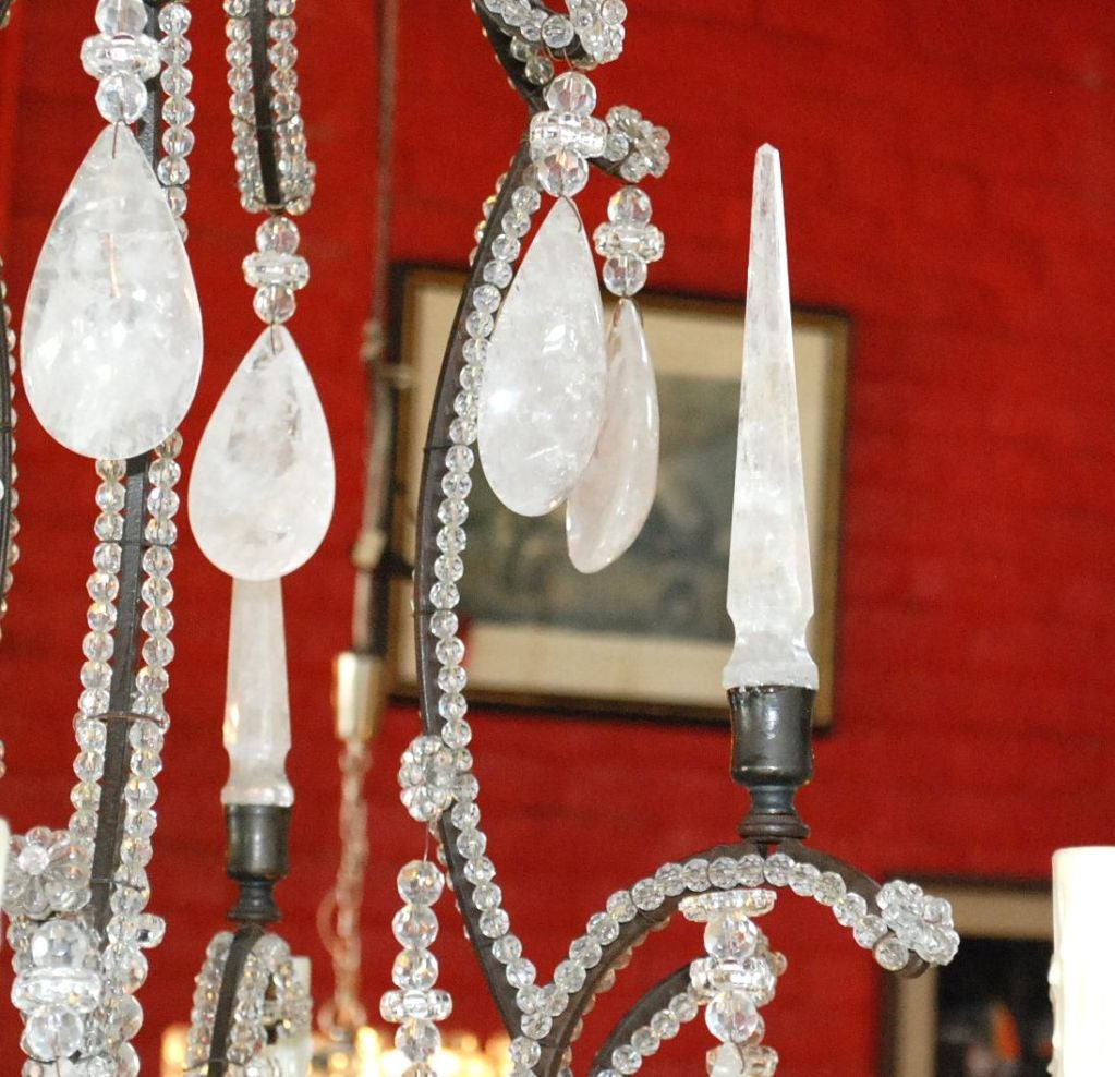 Large Six-Light Rock Crystal Chandelier In Good Condition In Cathedral City, CA