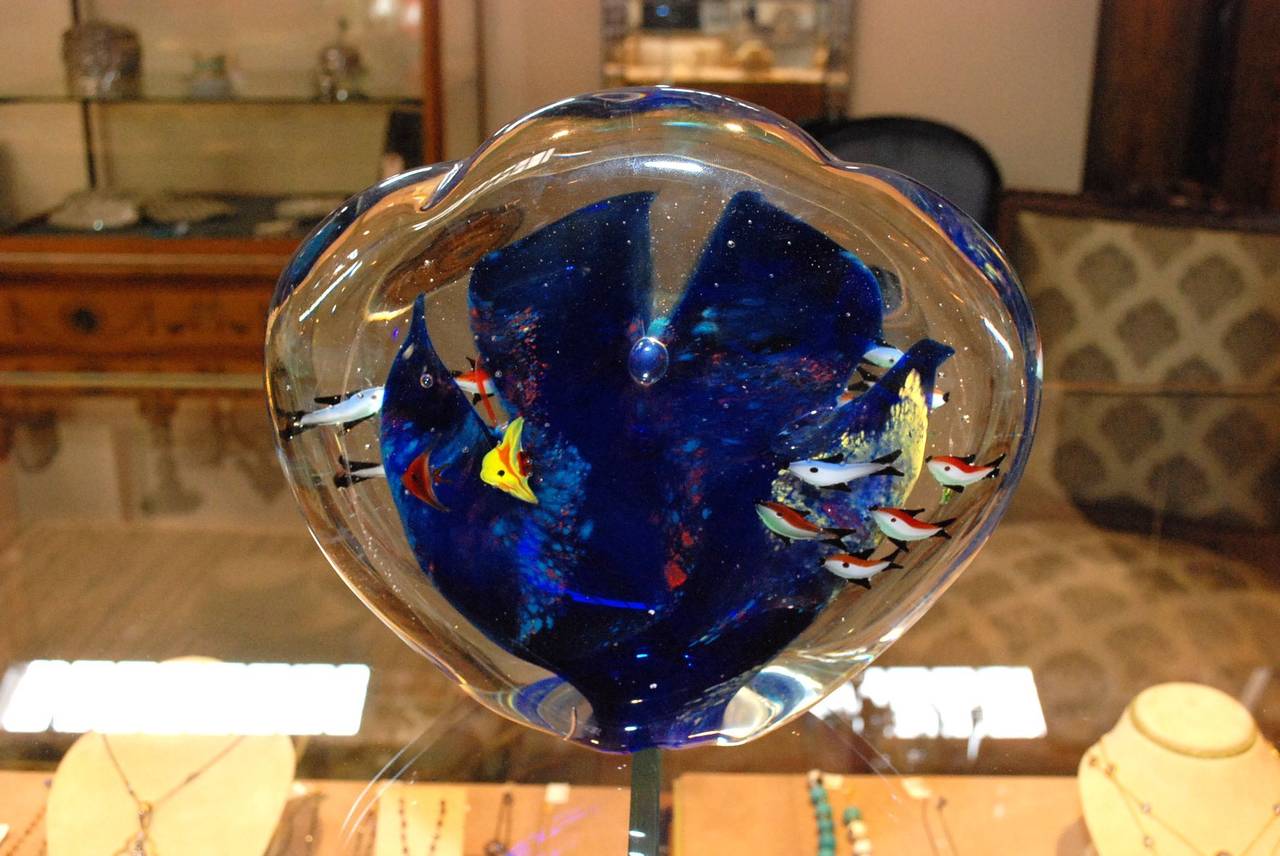 Mid-Century Modern Large Colorful Murano Glass Aquarium Sculpture or Paperweight