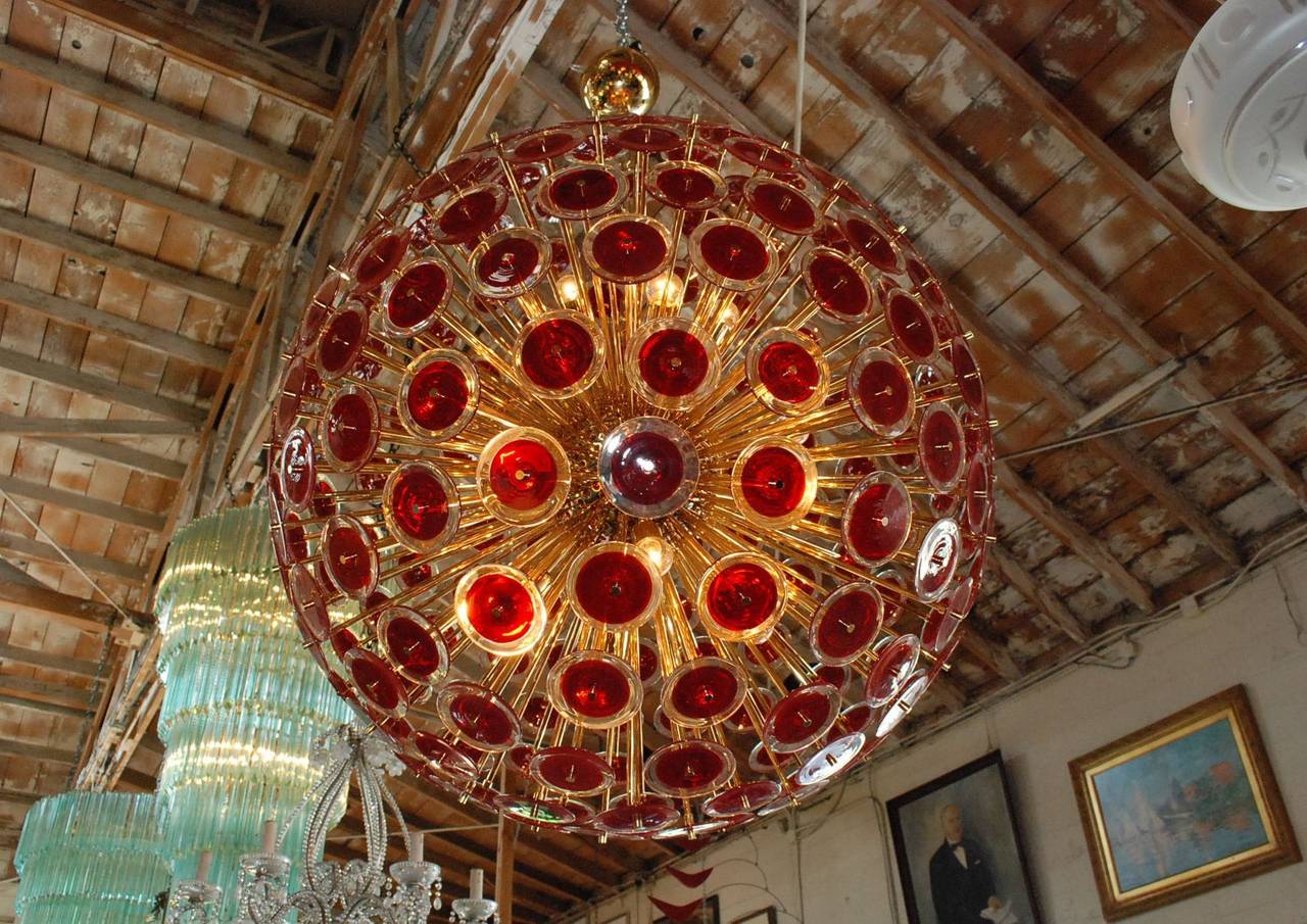 Polished Vistosi Red Murano Glass Sputnik Chandelier