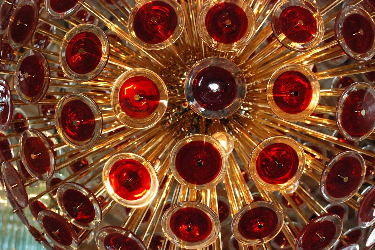 Vistosi Red Murano Glass Sputnik Chandelier In Good Condition In Cathedral City, CA