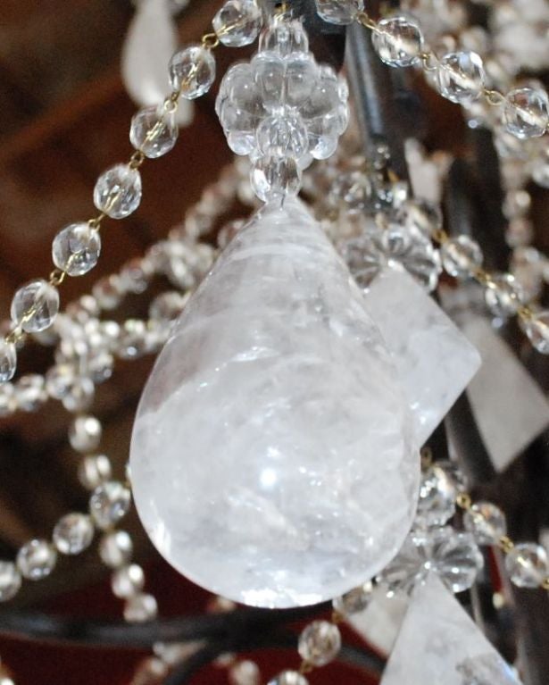 1980s Six-Light Rock Crystal Chandelier In Good Condition For Sale In Cathedral City, CA
