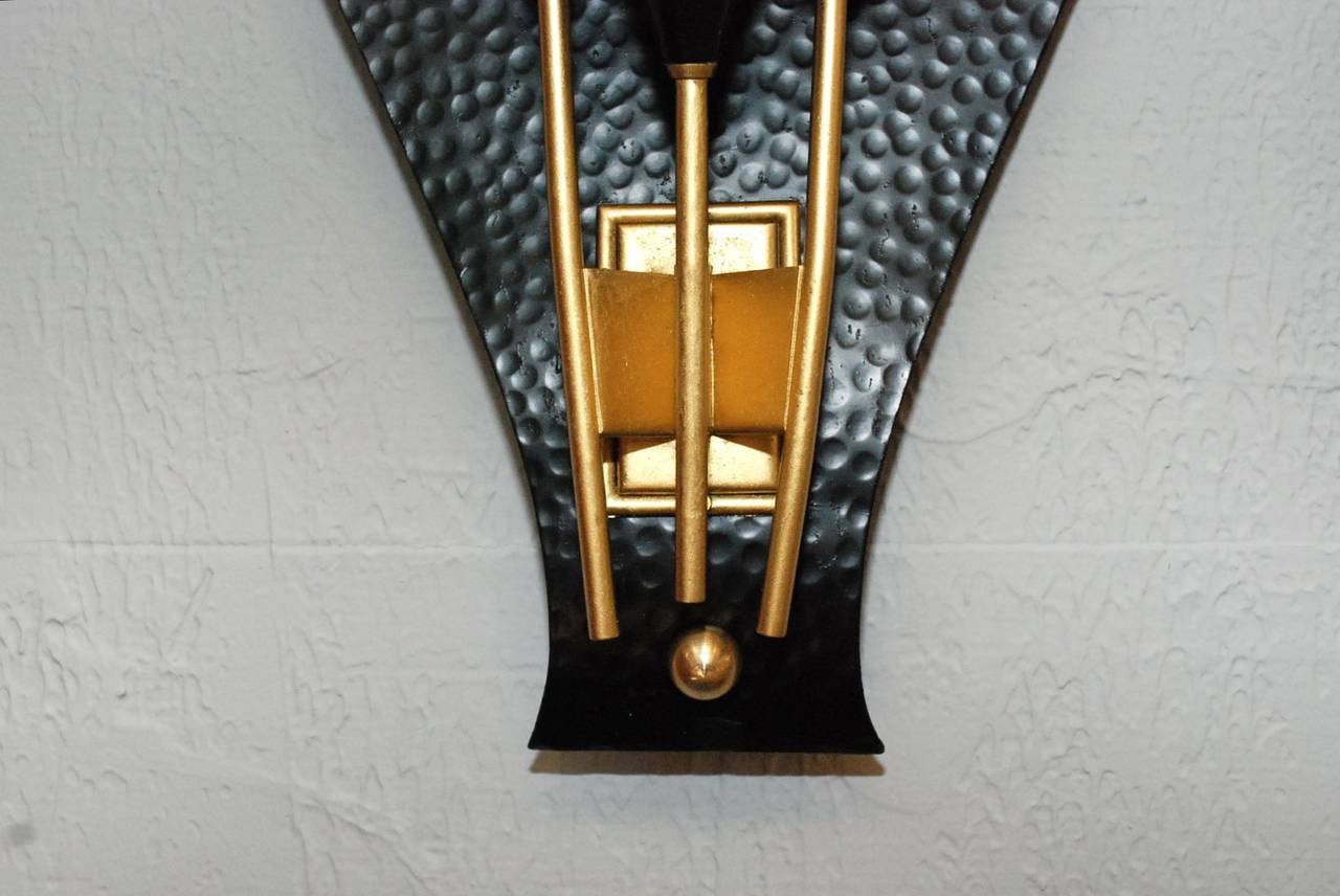 Mid-Century Modern Pair of Black and Brass Shield Sconces in the style of  Stilnovo