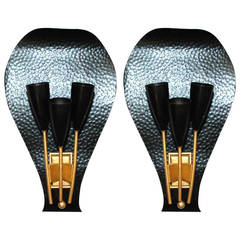 Pair of Black and Brass Shield Sconces in the style of  Stilnovo