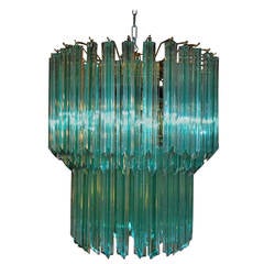 Venini Aqua Stripe Quadriedri Drum Chandelier