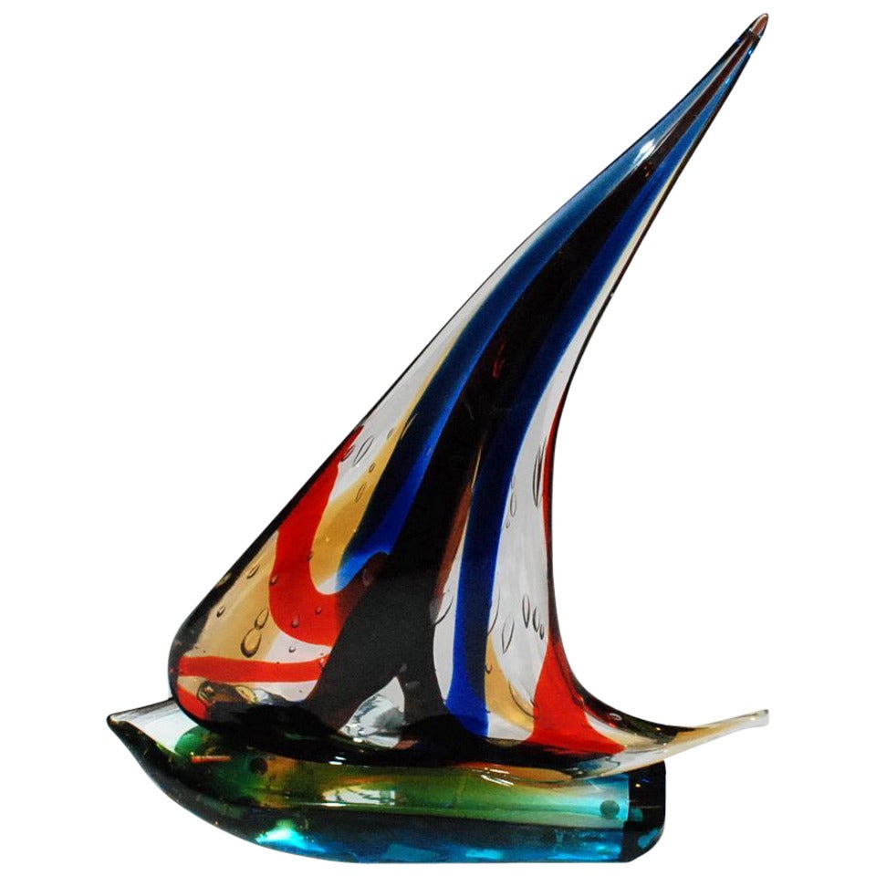 Single Sail Murano Glass Sailboat by Sergio Costantini