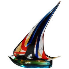 Single Sail Murano Glass Sailboat by Sergio Costantini