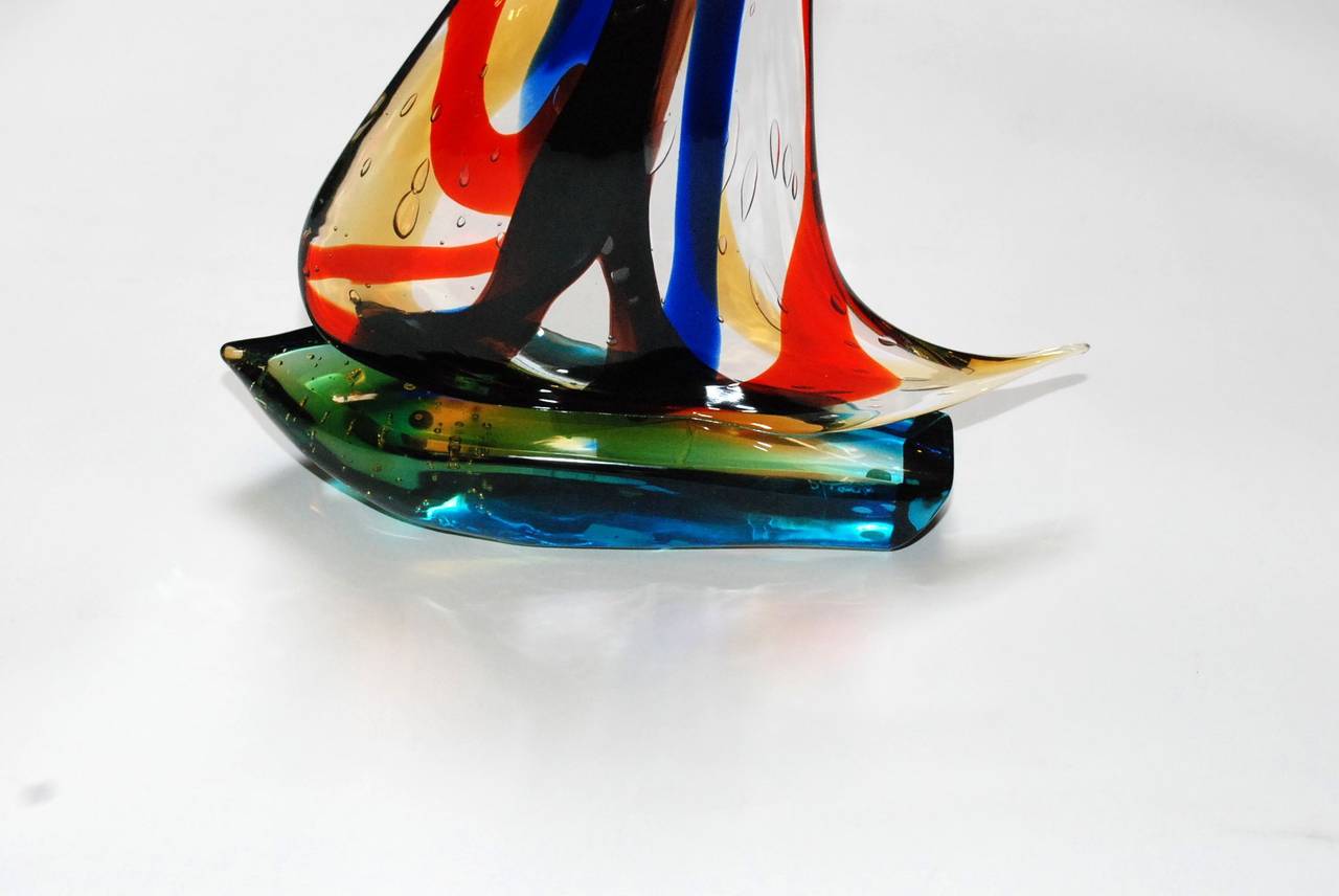 Mid-Century Modern Single Sail Murano Glass Sailboat by Sergio Costantini