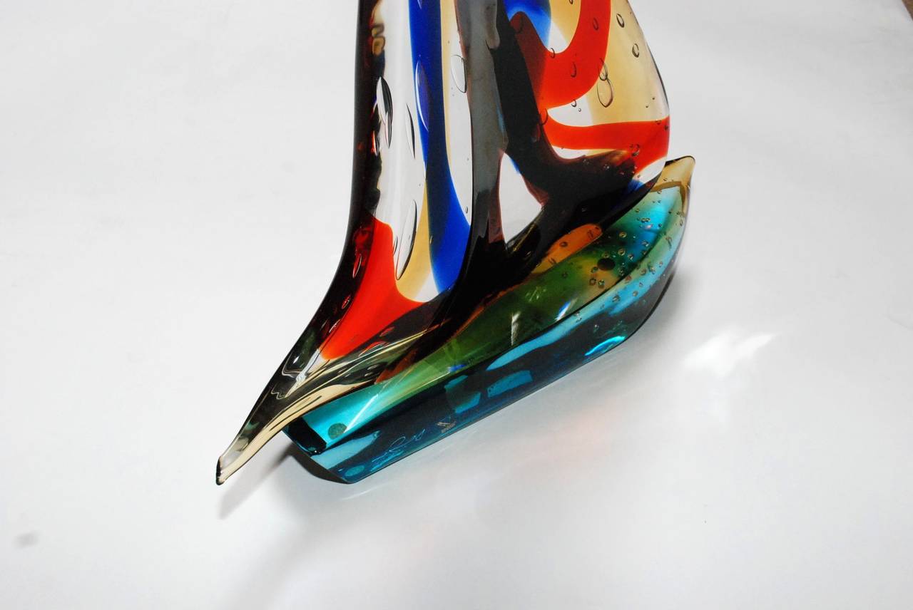 20th Century Single Sail Murano Glass Sailboat by Sergio Costantini