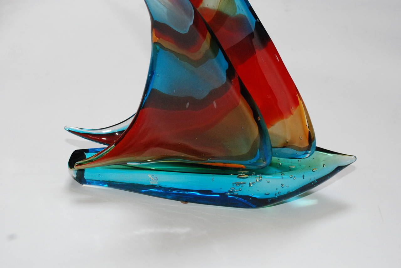 Double Sail Murano Glass Sailboat by Sergio Costantini 1