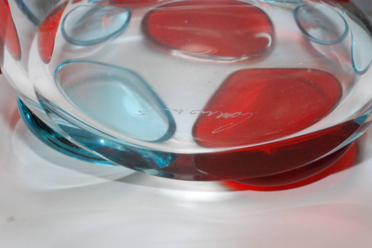 Italian Pair of Red and Blue Button Murano Vases by Enrico Camozzo