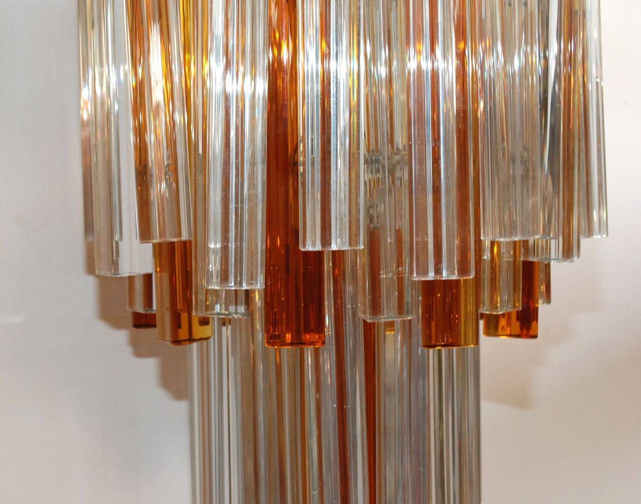 Mid-Century Modern Venini Clear and Amber Murano Glass Triedri Chandelier