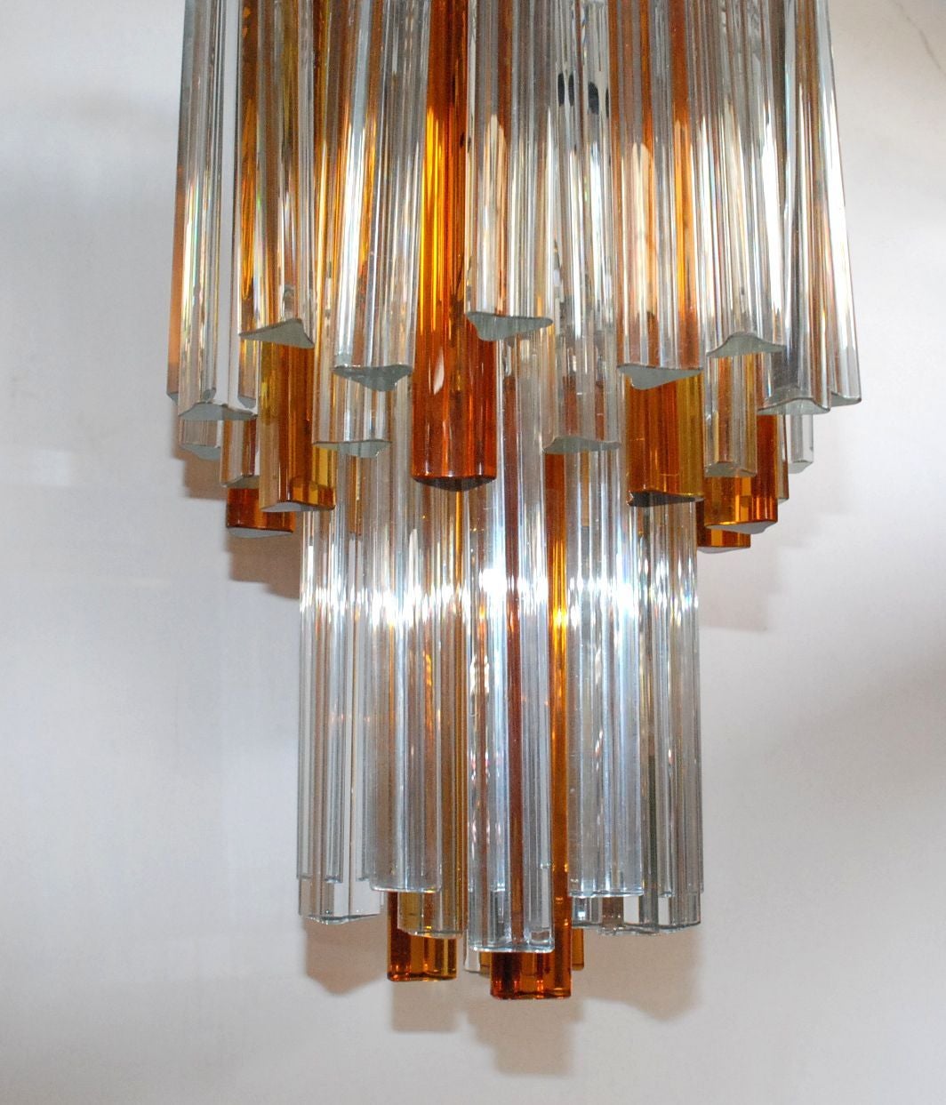 20th Century Venini Clear and Amber Murano Glass Triedri Chandelier
