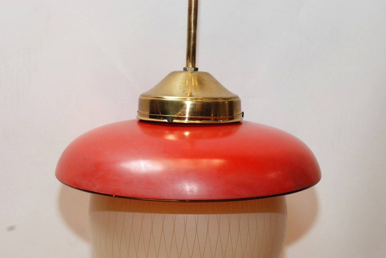 Mid-Century Modern Stilnovo Red and Cream Murano Glass Bell Pendant