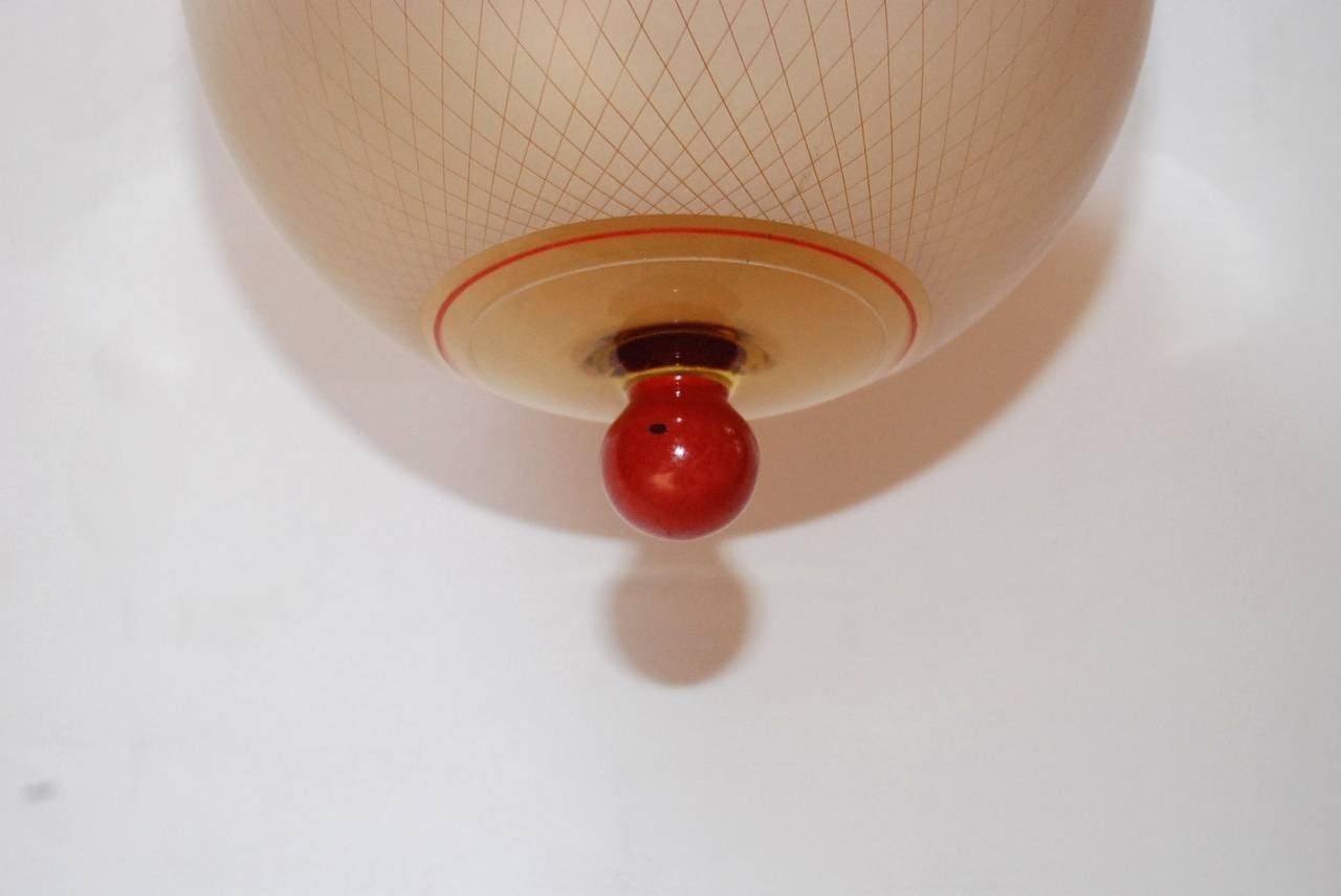 Stilnovo Red and Cream Murano Glass Bell Pendant In Good Condition In Cathedral City, CA