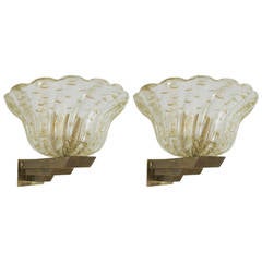 Pair of Barovier and Toso Pulegoso Gold Glass Sconces 7