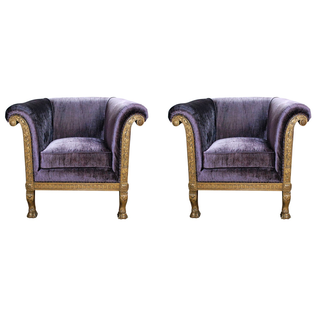 Pair of English Gilded Club Chairs, circa 1900
