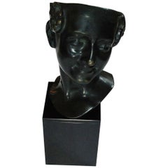 Vintage French Bronze Head on Marble Base