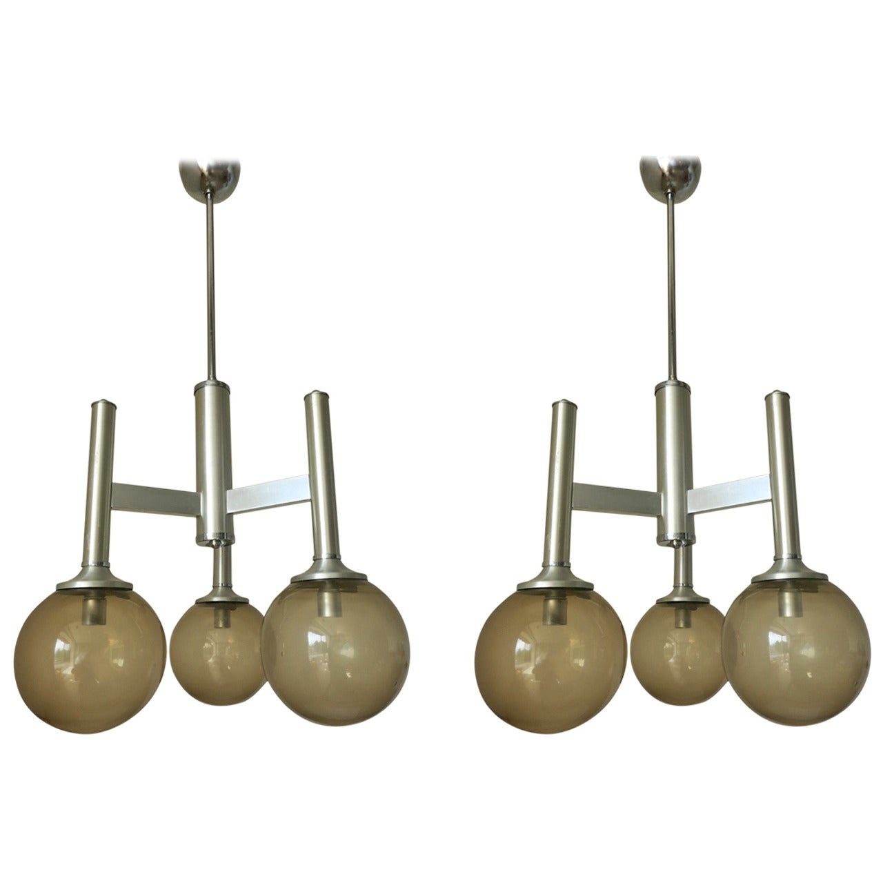 Pair of Vintage Smoky Glass Balls Chandeliers