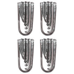 Set of Four Venini Curved Crystal Sconces
