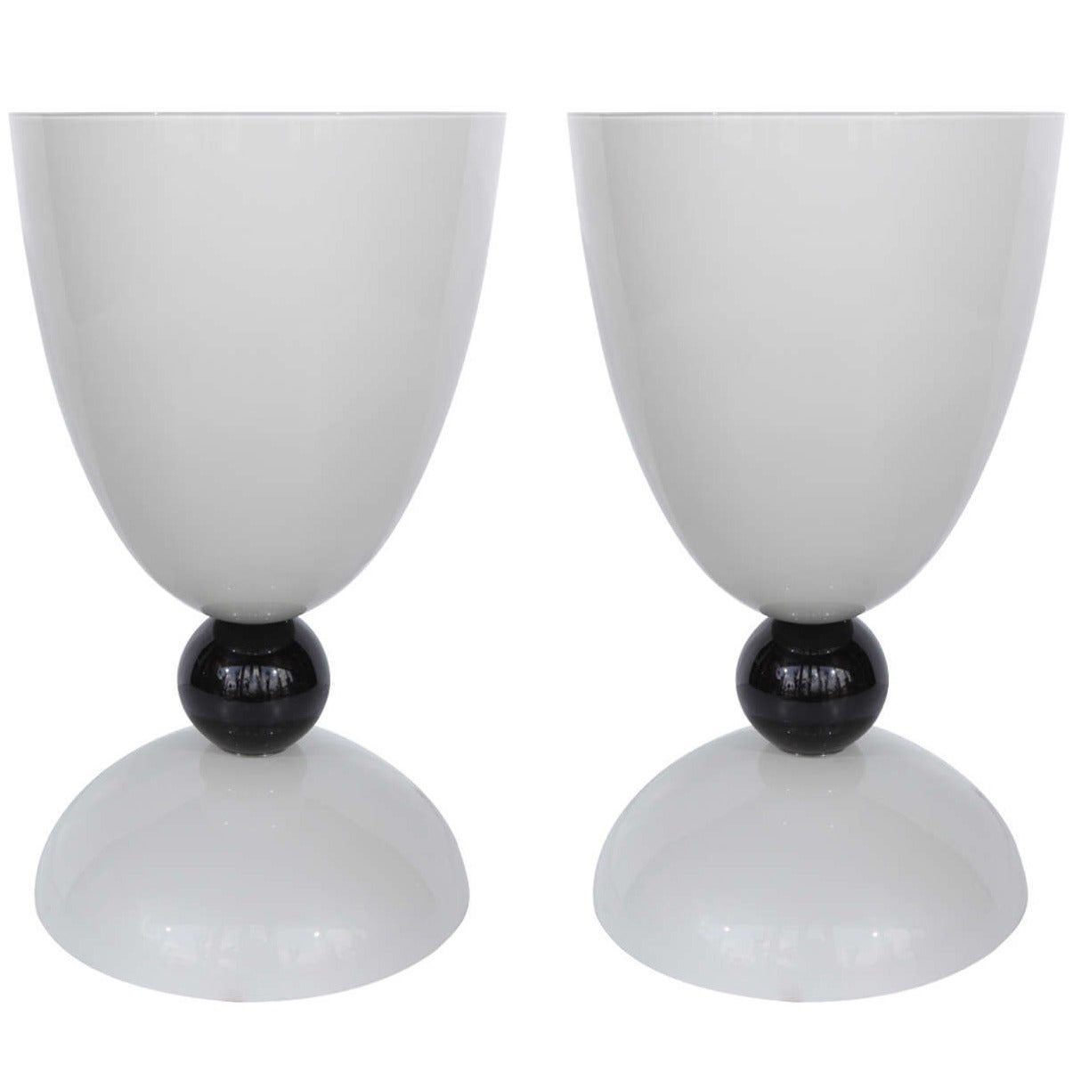 Pair of Light Gray Murano Table Lamps by Romano Dona