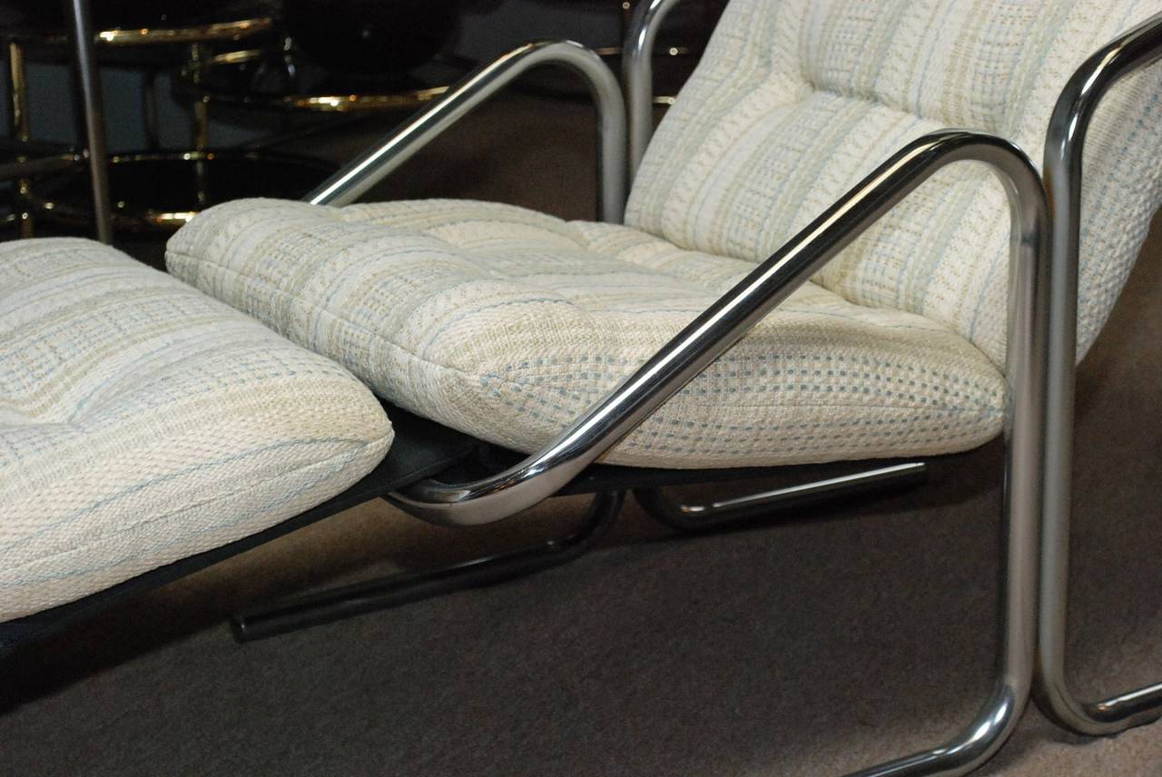 Mid-Century Modern Chrome and Striped Chenille Lounger by Jerry Johnson