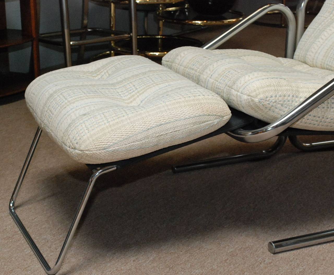 American Chrome and Striped Chenille Lounger by Jerry Johnson